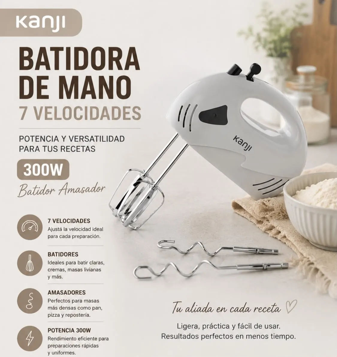 Batidora de Mano 7 Velocidades 300 W